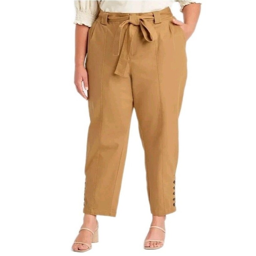 Who What Wear Button Hem Ankle Twill Pant High Waist Womens 16 Stretch Tie Waist